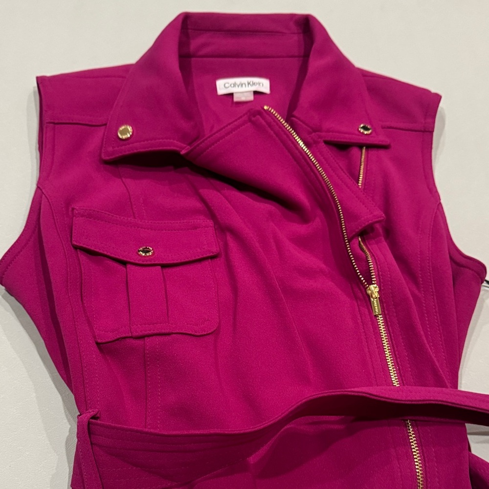 Calvin Klein Magenta Midi Dress with Gold Zipper - Picture 3 of 6
